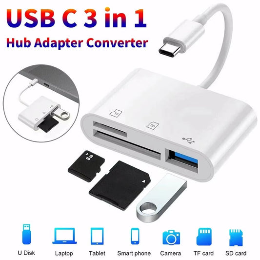 3 in 1 Adapter Type-C, Tf, Cf, Sd, Memory Card Reader, Recorder, Compact Flash Usb-C, Pro, Huawei, Macbook