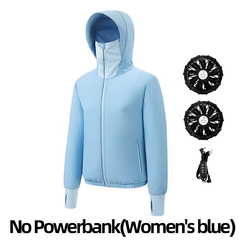 Summer Sunscreen Hooded Fan Clothes Cooling Vest Men Air Conditioning Clothes Women Fan Jacket Cycling Cooling Clothes to Hiking