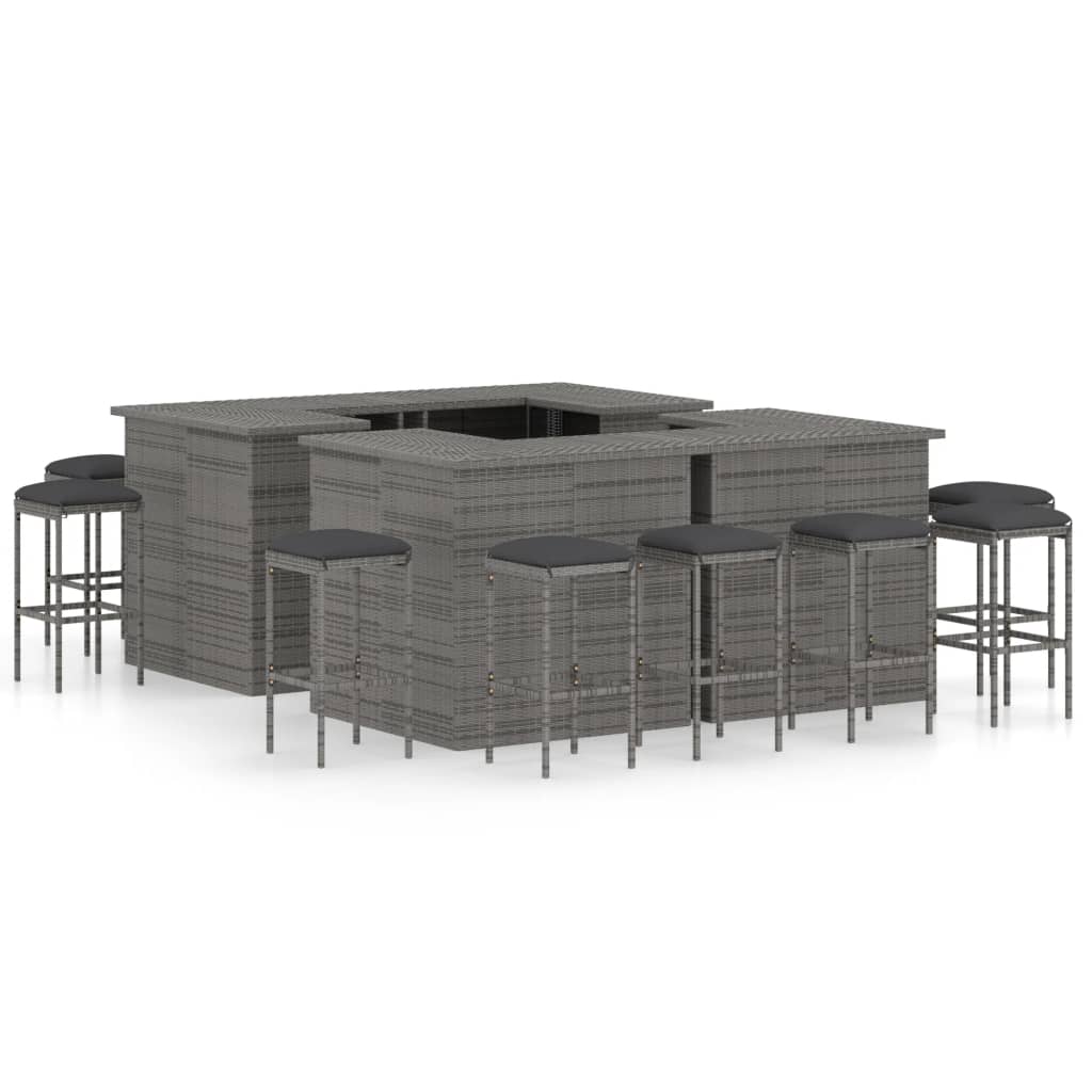 NNEVL 16 Piece Garden Bar Set with Cushions Poly Rattan Grey