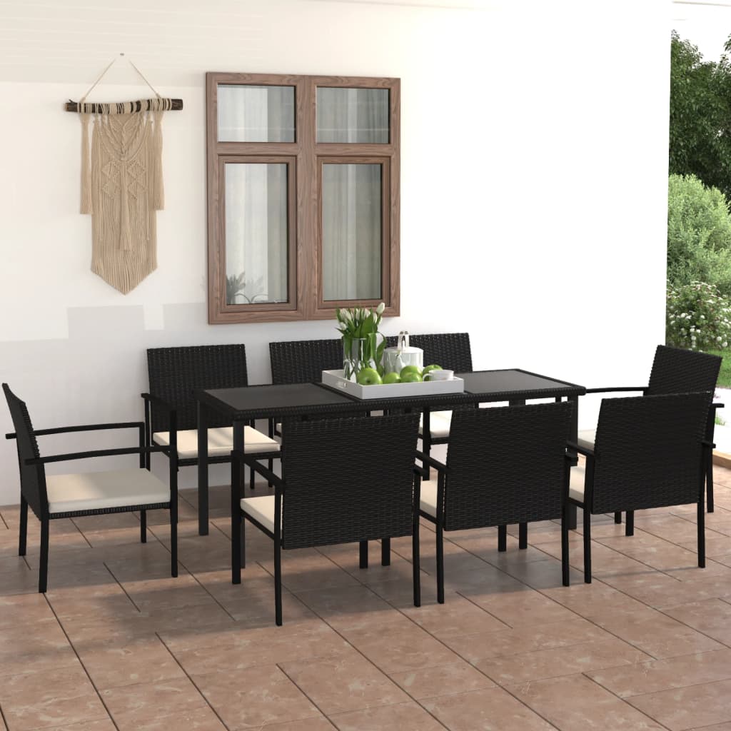 NNEVL 9 Piece Garden Dining Set Poly Rattan Black