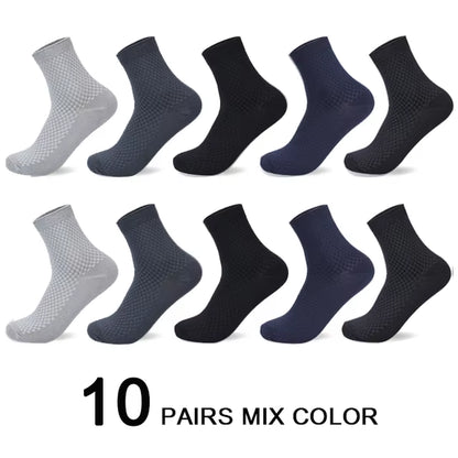 10 Pairs/Lot Men'S Bamboo Fiber Socks 2025 New Compression Autumn Long Black Business Casual Man Dress Sock Gift plus Size 42-45