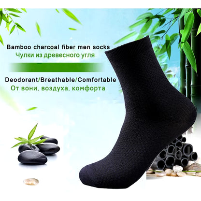 10 Pairs/Lot Men'S Bamboo Fiber Socks 2025 New Compression Autumn Long Black Business Casual Man Dress Sock Gift plus Size 42-45