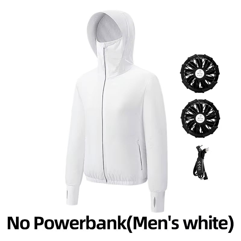 Summer Sunscreen Hooded Fan Clothes Cooling Vest Men Air Conditioning Clothes Women Fan Jacket Cycling Cooling Clothes to Hiking