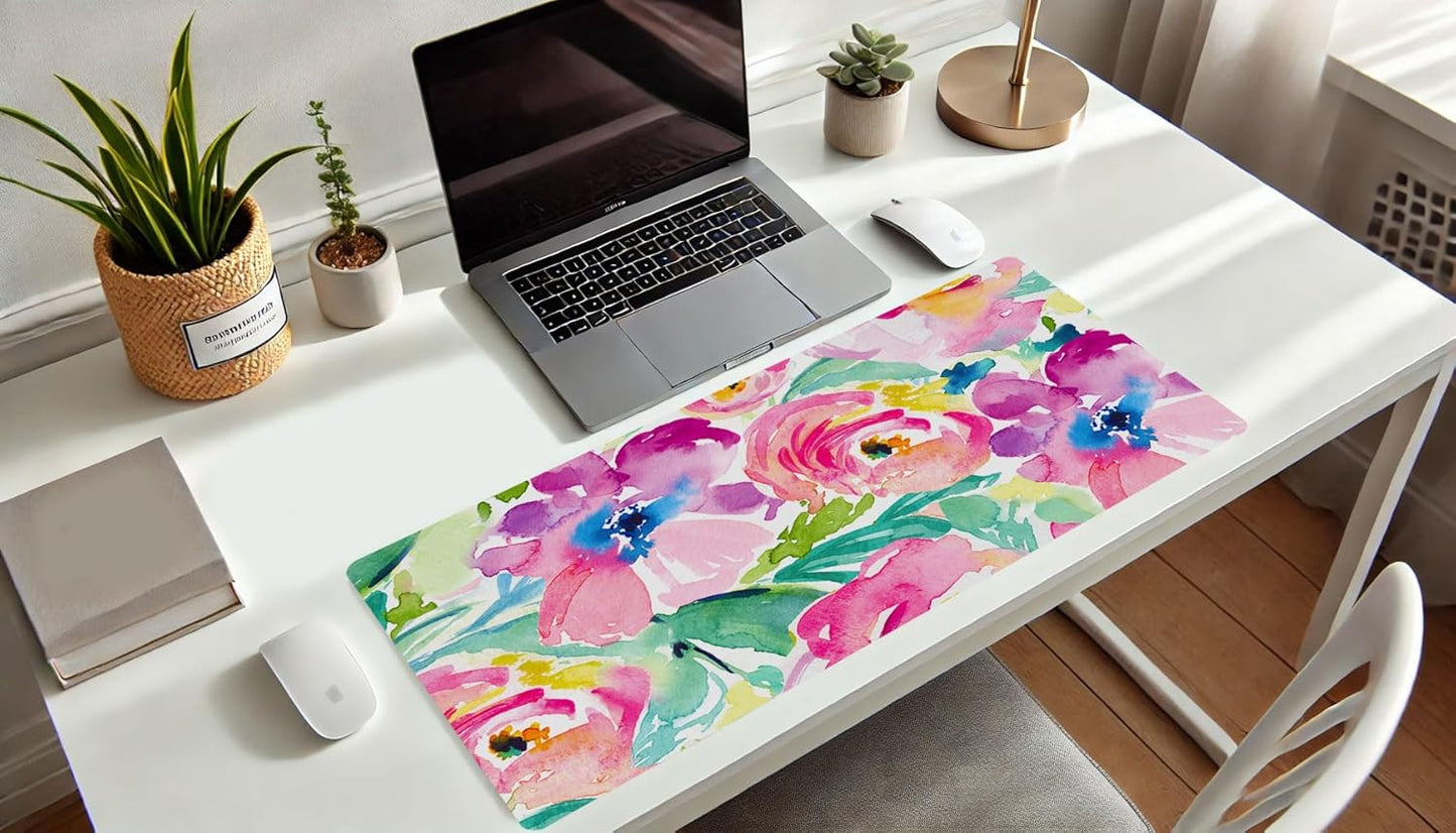 Large Mouse Pad Desk Mat Desk Pad Keyboard School Essentials Office Decor Big Extended Laptop Protector Computer Accessories Pretty Mousepad Women Girls Pink Flowers XL Gift