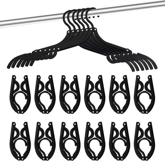 Neele 12Pcs Foldable Clothes Hangers for Traveling Black