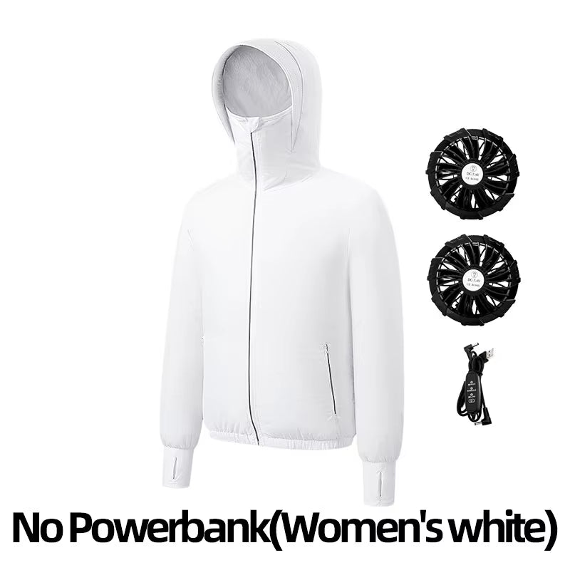 Summer Sunscreen Hooded Fan Clothes Cooling Vest Men Air Conditioning Clothes Women Fan Jacket Cycling Cooling Clothes to Hiking