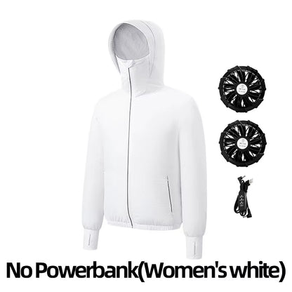 Summer Sunscreen Hooded Fan Clothes Cooling Vest Men Air Conditioning Clothes Women Fan Jacket Cycling Cooling Clothes to Hiking