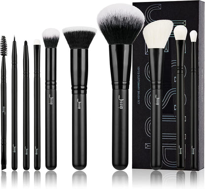 Makeup Brush Set 10Pcs Black Make up Brushes Set Professional with Natural Synthetic Hair for Foundation Blending Blush Concealer Eyeshadow Eyebrow Eyeliner, T323