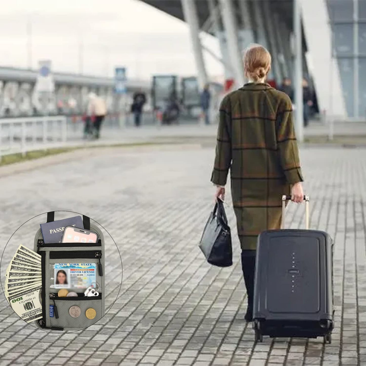 RFID Blocking Travel Body Wallet Passport Holder Neck Shoulder Document Bag Case