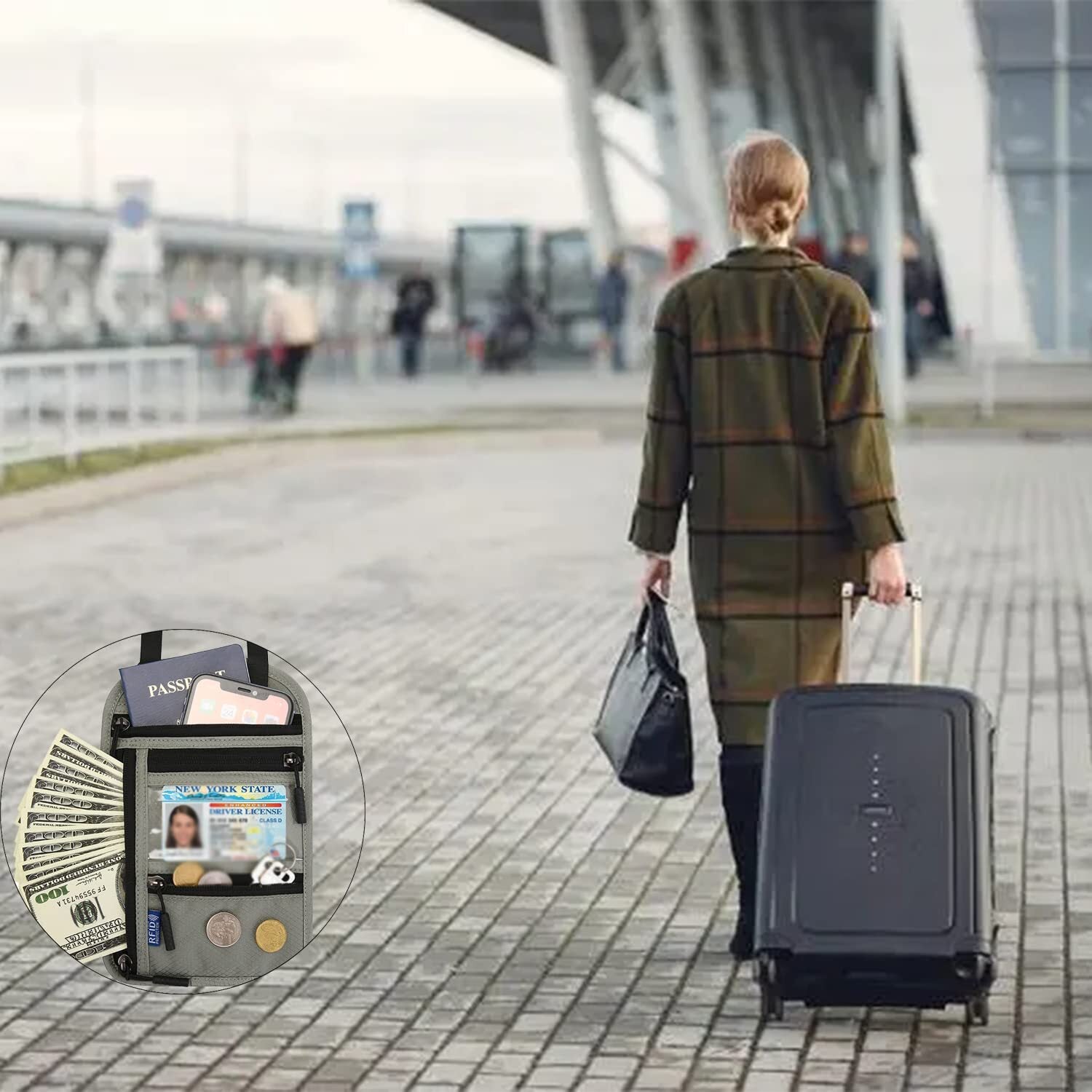 RFID Blocking Travel Body Wallet Passport Holder Neck Shoulder Document Bag Case