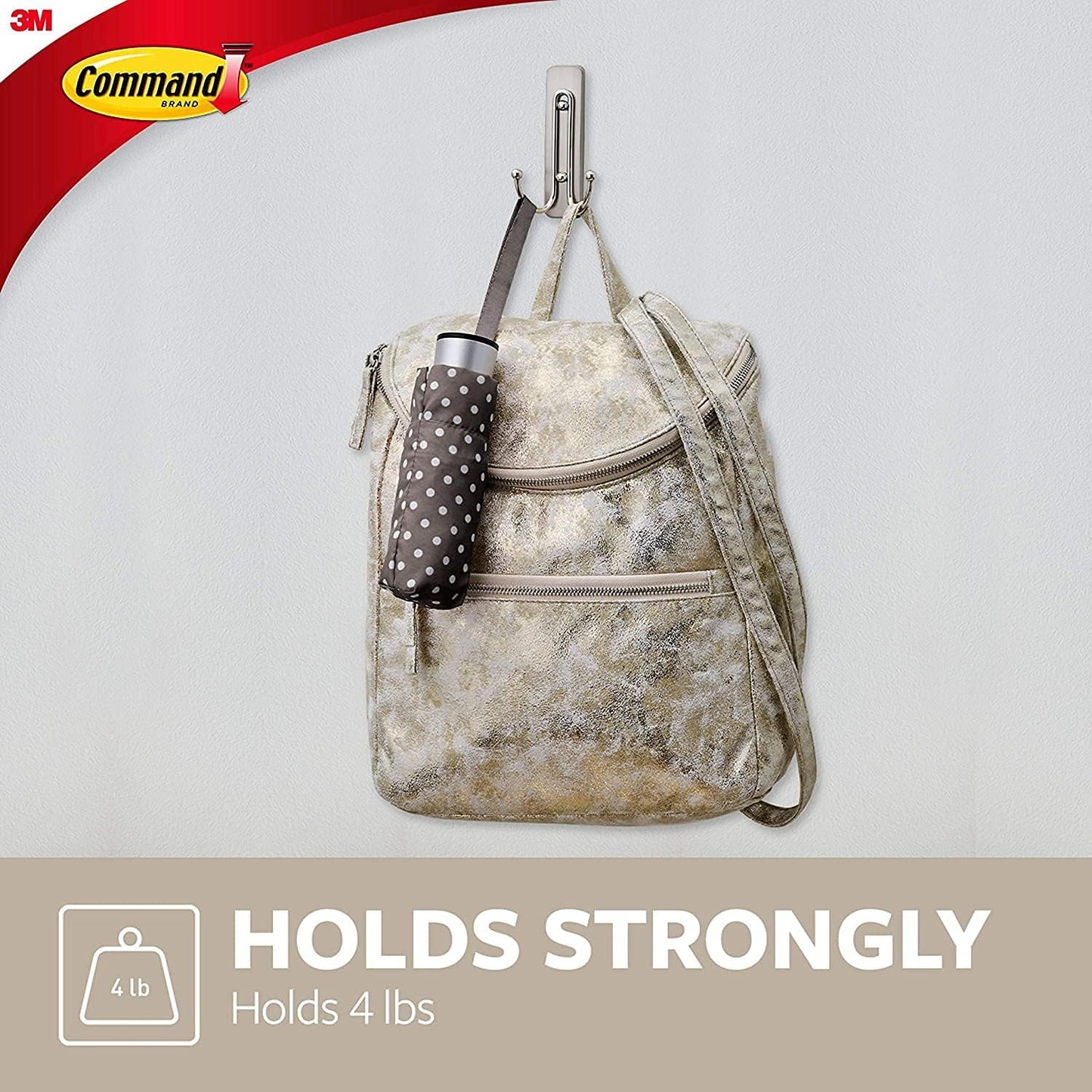 Designer Hooks, Medium, Brushed Nickel, 3-Hooks (17081BN-3ES), Great for Dorm Decor