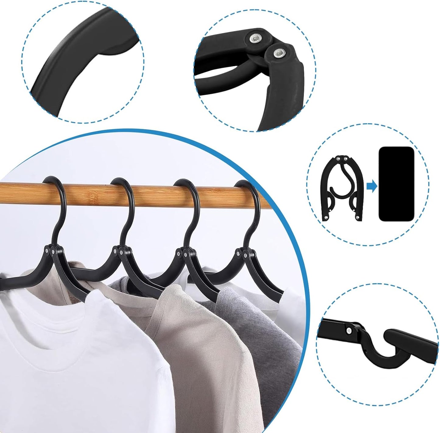 Neele 12Pcs Foldable Clothes Hangers for Traveling Black