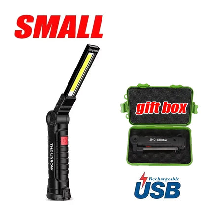 COB LED Work Light Dimmable USB Rechargeable LED Flashlight Inspection Lamp with Magnetic Hook Power Bank 18650 Battery Torch