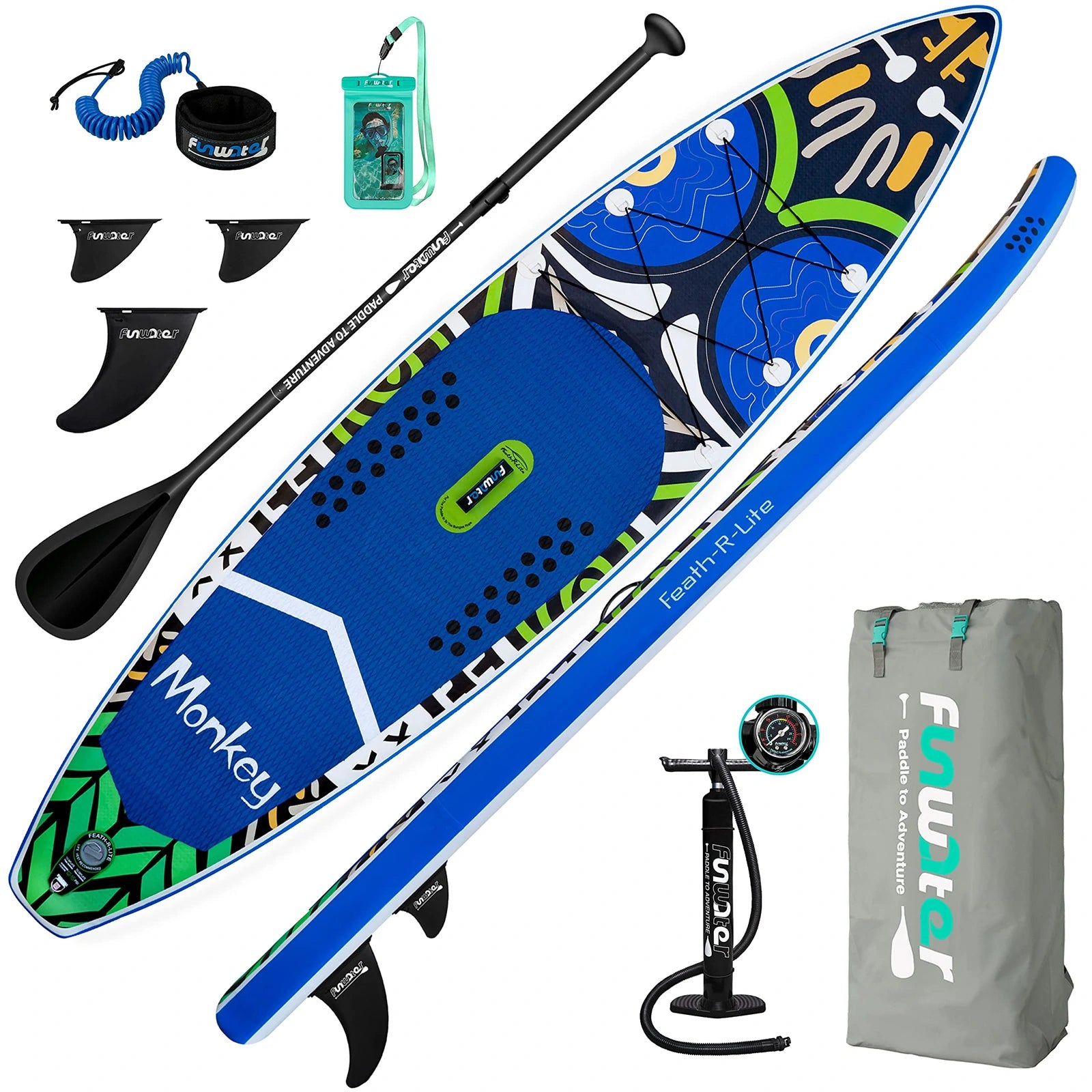 [UK Direct]  Inflatable Stand up Paddle Board Surfboard Complete Paddleboard Accessories Adjustable Paddle, Pump, ISUP Travel Backpack, Leash, Waterproof Bag, Adult Paddle Board SUPFR02A
