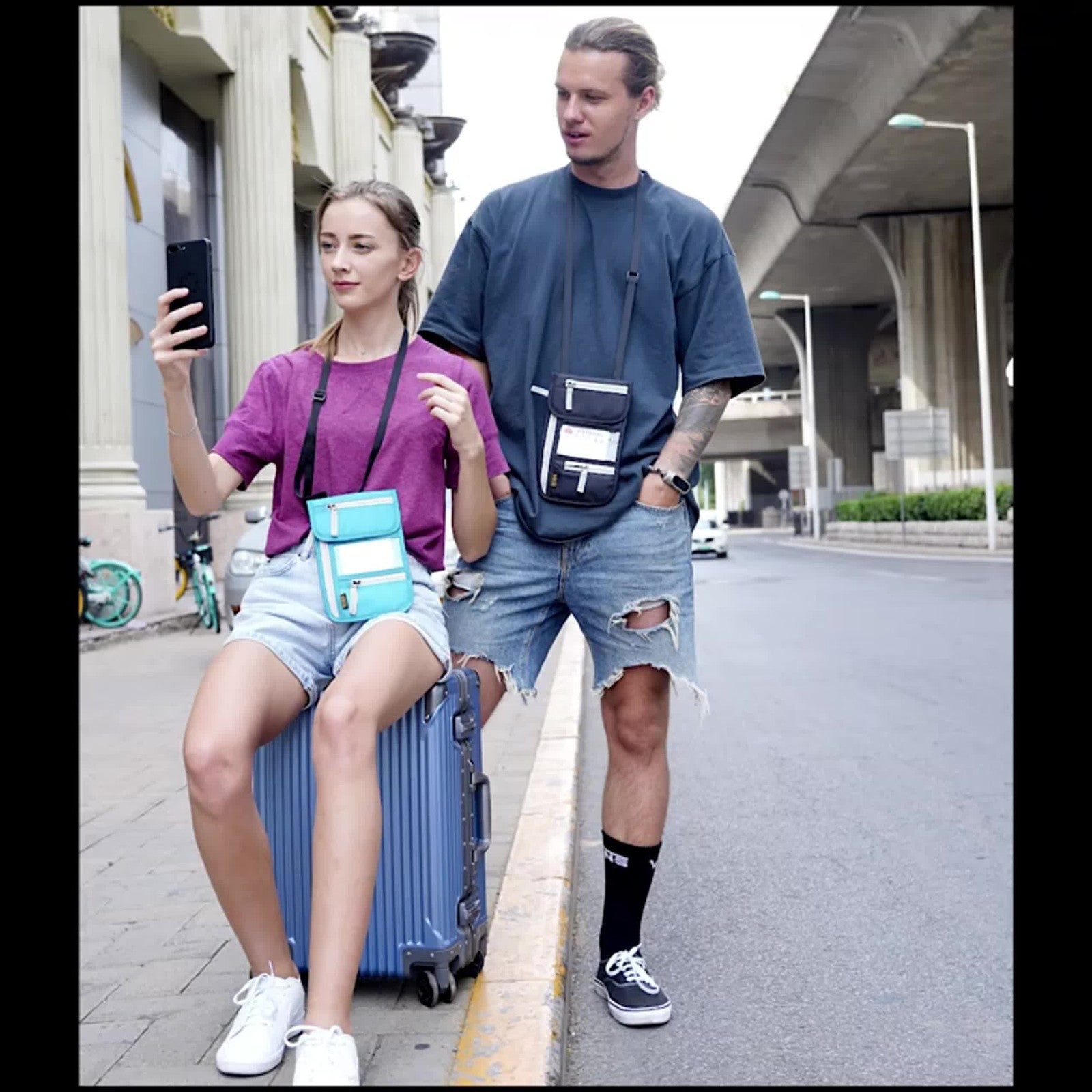 RFID Blocking Travel Body Wallet Passport Holder Neck Shoulder Document Bag Case