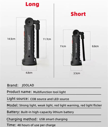 COB LED Work Light Dimmable USB Rechargeable LED Flashlight Inspection Lamp with Magnetic Hook Power Bank 18650 Battery Torch