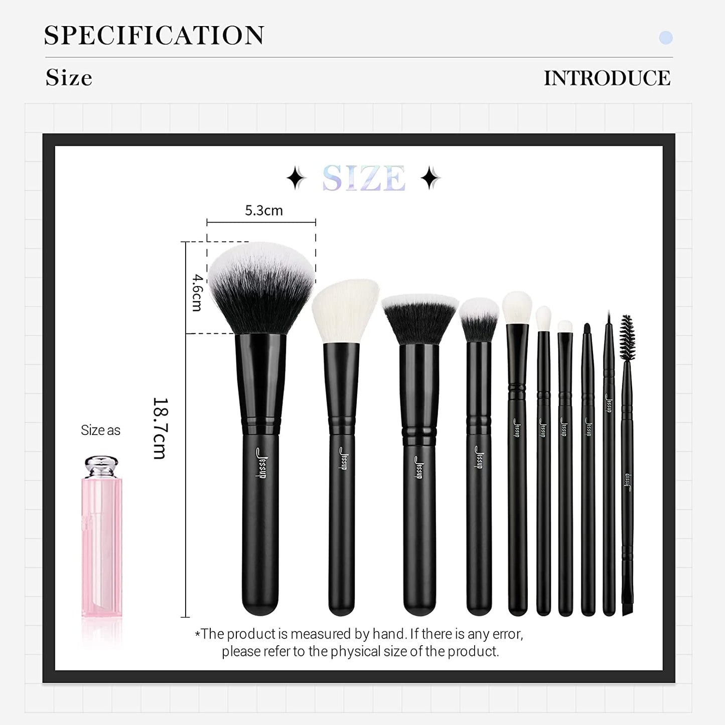 Makeup Brush Set 10Pcs Black Make up Brushes Set Professional with Natural Synthetic Hair for Foundation Blending Blush Concealer Eyeshadow Eyebrow Eyeliner, T323