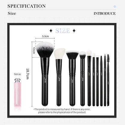 Makeup Brush Set 10Pcs Black Make up Brushes Set Professional with Natural Synthetic Hair for Foundation Blending Blush Concealer Eyeshadow Eyebrow Eyeliner, T323