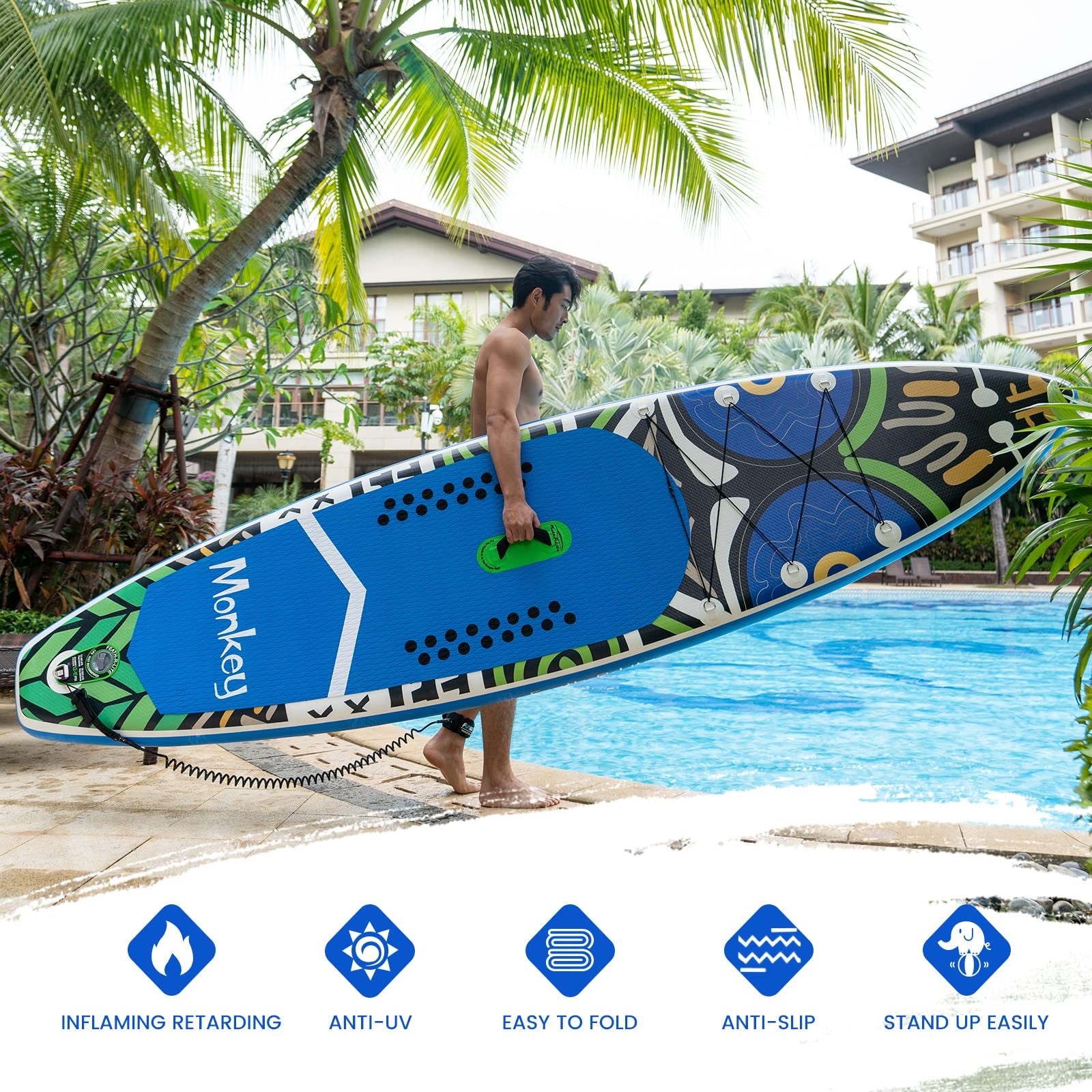 [UK Direct]  Inflatable Stand up Paddle Board Surfboard Complete Paddleboard Accessories Adjustable Paddle, Pump, ISUP Travel Backpack, Leash, Waterproof Bag, Adult Paddle Board SUPFR02A