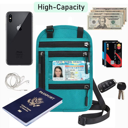 RFID Blocking Travel Body Wallet Passport Holder Neck Shoulder Document Bag Case