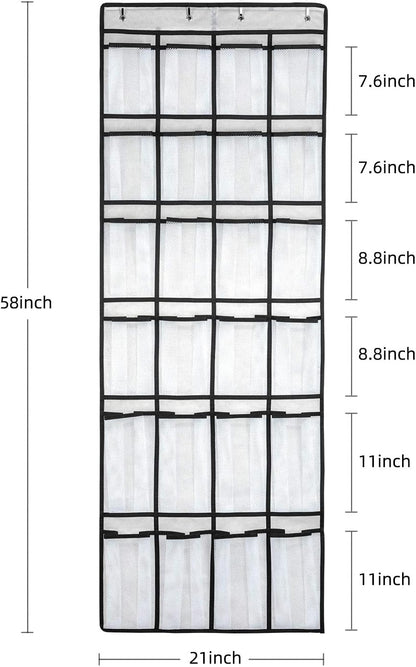 Over the Door Shoe Organizer, Hanging Shoe Organizer with 24 Mesh Large Pockets Door Shoe Rack Organizer for Men Women Kids Hanging Shoe Storage Bag.(White)