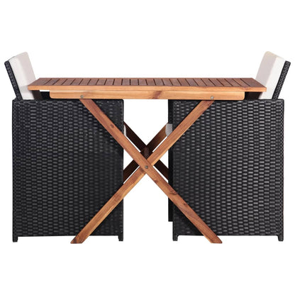 NNEVL 3 Piece Bistro Set Poly Rattan and Acacia Wood Black