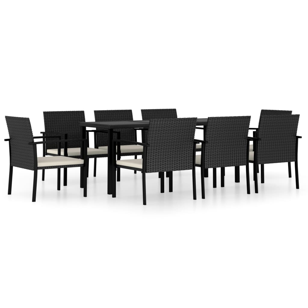 NNEVL 9 Piece Garden Dining Set Poly Rattan Black
