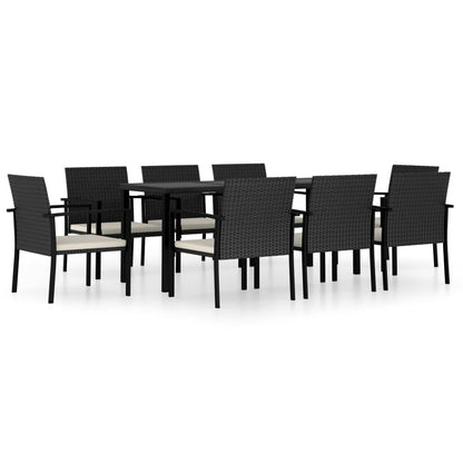 NNEVL 9 Piece Garden Dining Set Poly Rattan Black