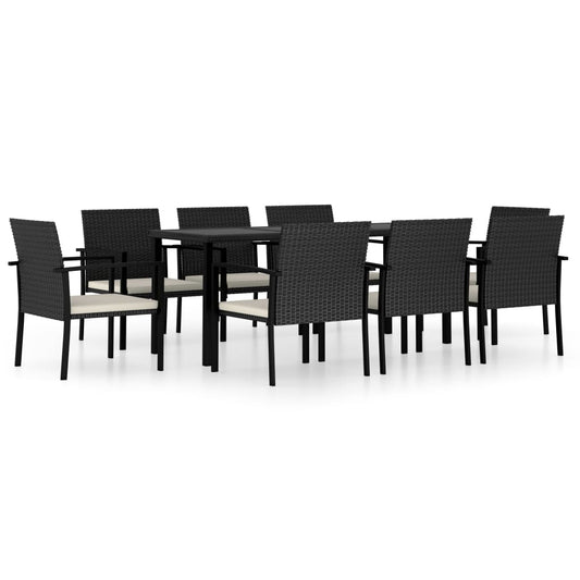 NNEVL 9 Piece Garden Dining Set Poly Rattan Black