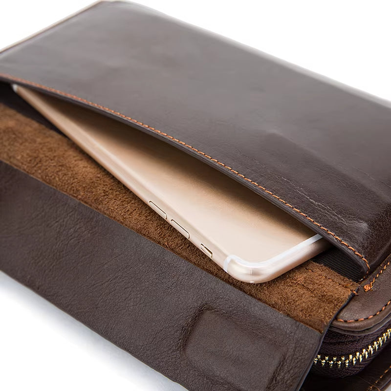 Men'S Wallet Genuine Leather Men Clutch Bag Double Zip Passport Wallet for Cards Coin Long Wallets Purse Hand Bag Pouch