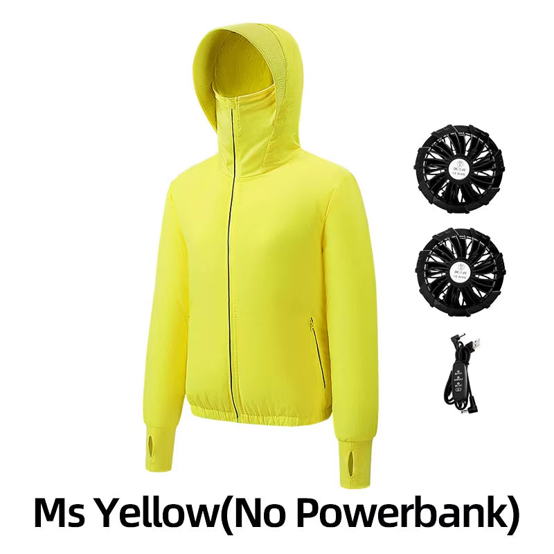 Summer Sunscreen Hooded Fan Clothes Cooling Vest Men Air Conditioning Clothes Women Fan Jacket Cycling Cooling Clothes to Hiking