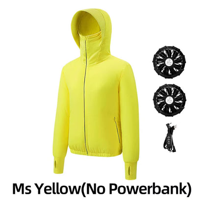 Summer Sunscreen Hooded Fan Clothes Cooling Vest Men Air Conditioning Clothes Women Fan Jacket Cycling Cooling Clothes to Hiking