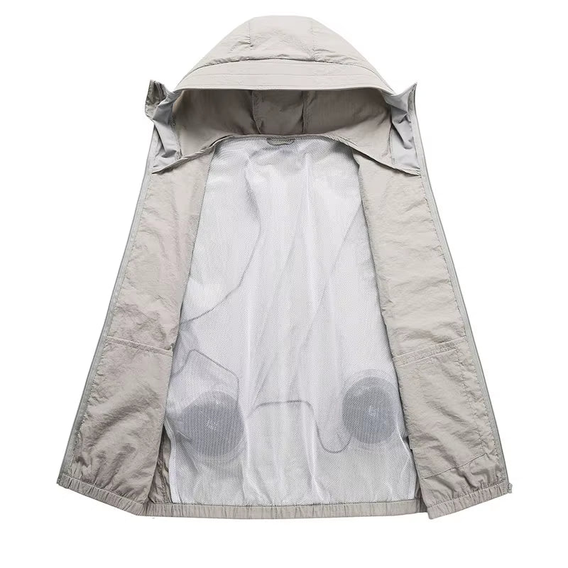 Summer Sunscreen Hooded Fan Clothes Cooling Vest Men Air Conditioning Clothes Women Fan Jacket Cycling Cooling Clothes to Hiking