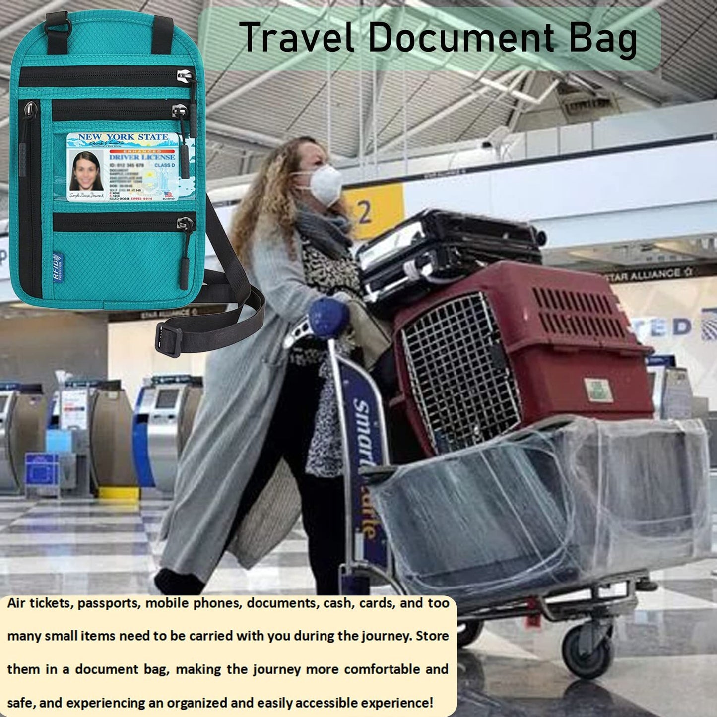 RFID Blocking Travel Body Wallet Passport Holder Neck Shoulder Document Bag Case