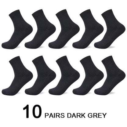 10 Pairs/Lot Men'S Bamboo Fiber Socks 2025 New Compression Autumn Long Black Business Casual Man Dress Sock Gift plus Size 42-45