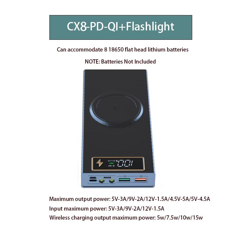 QC3.0 8X18650 Battery Power Bank Case Quick Charge Wireless Powerbank Phone Holder 18650 Battery Storage Box