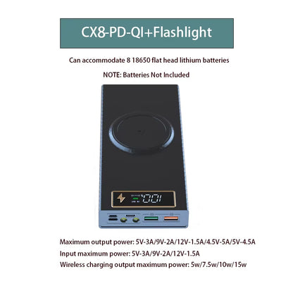 QC3.0 8X18650 Battery Power Bank Case Quick Charge Wireless Powerbank Phone Holder 18650 Battery Storage Box