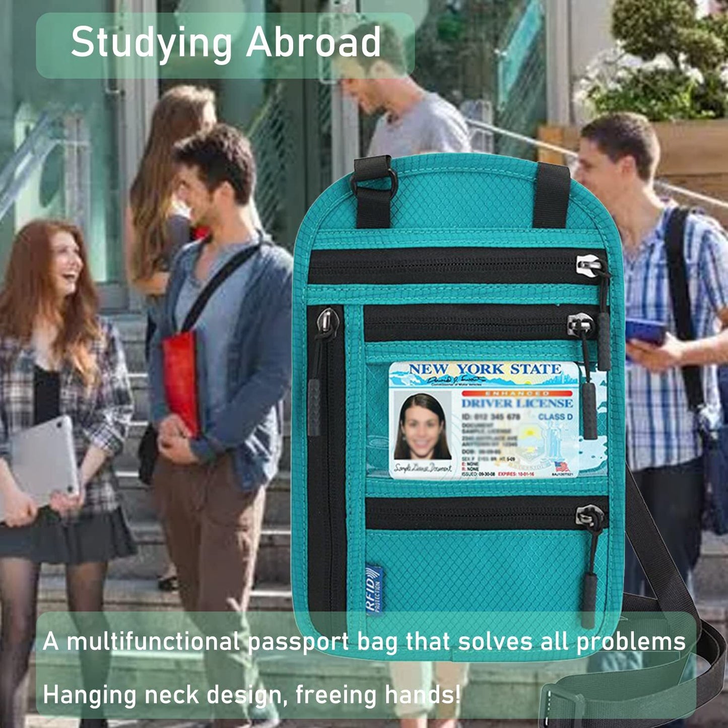 RFID Blocking Travel Body Wallet Passport Holder Neck Shoulder Document Bag Case