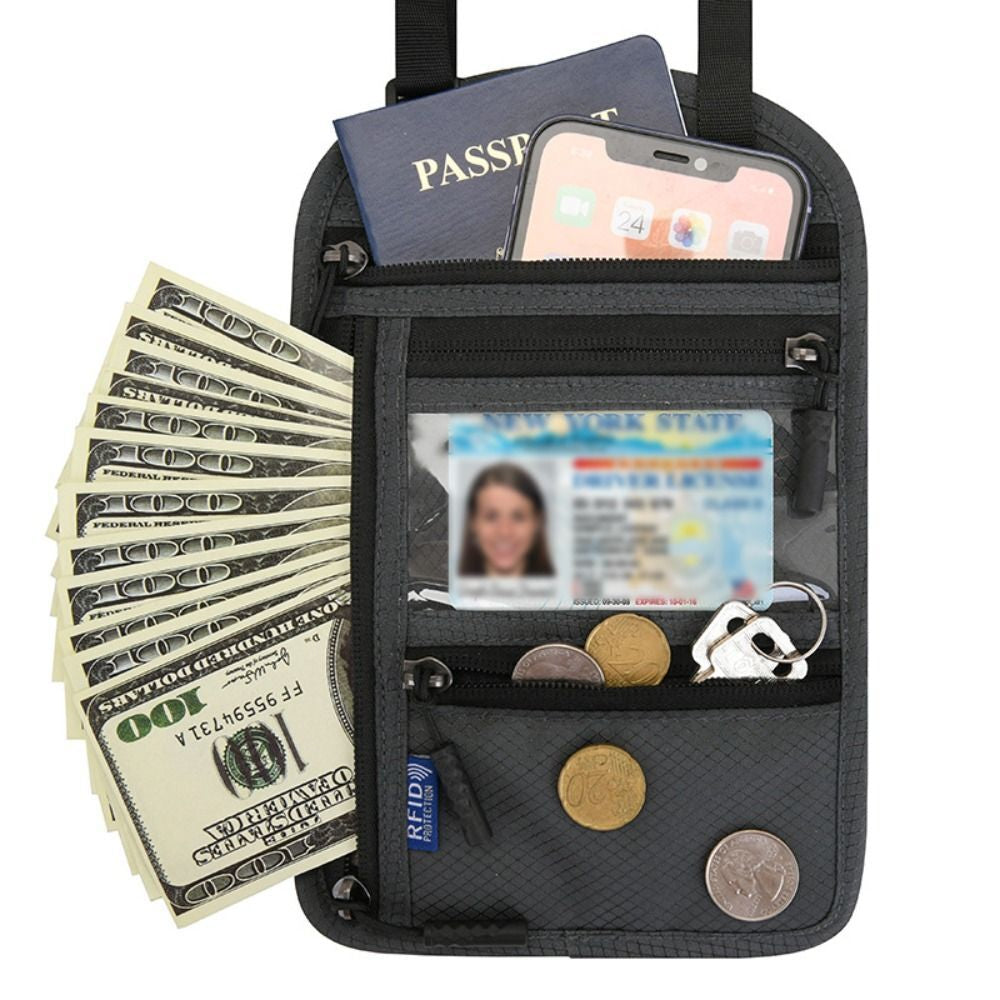 RFID Blocking Travel Body Wallet Passport Holder Neck Shoulder Document Bag Case