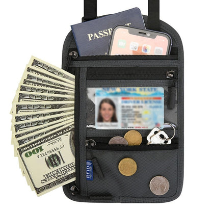 RFID Blocking Travel Body Wallet Passport Holder Neck Shoulder Document Bag Case
