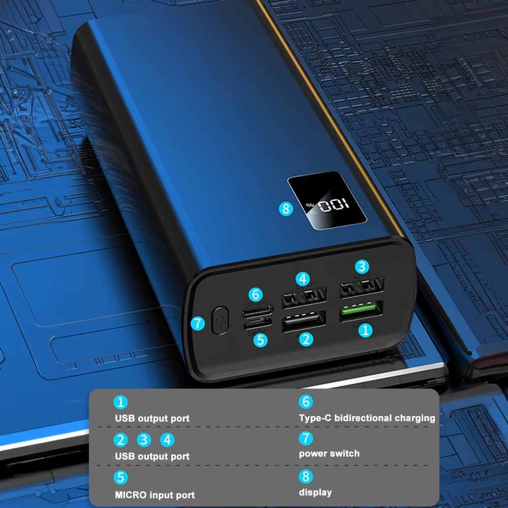 50000Mah Portable High Capacity Power Bank Fast Charging Powerbank Outdoor Travel with Digital Display Screen