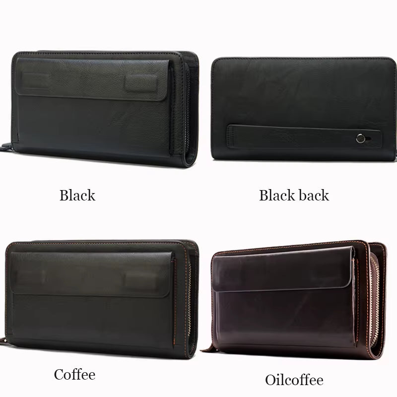 Men'S Wallet Genuine Leather Men Clutch Bag Double Zip Passport Wallet for Cards Coin Long Wallets Purse Hand Bag Pouch