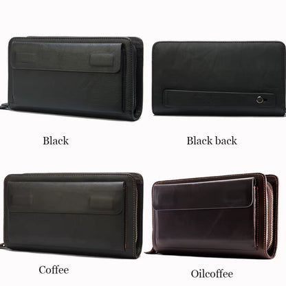 Men'S Wallet Genuine Leather Men Clutch Bag Double Zip Passport Wallet for Cards Coin Long Wallets Purse Hand Bag Pouch