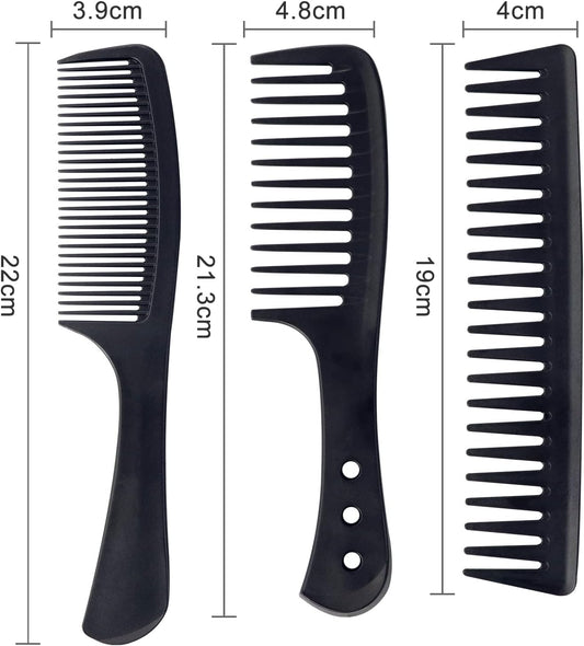 3 Pc Wide Tooth Carbon Fiber Heat Resistant Anti-Static Comb Set for Most Hair Types