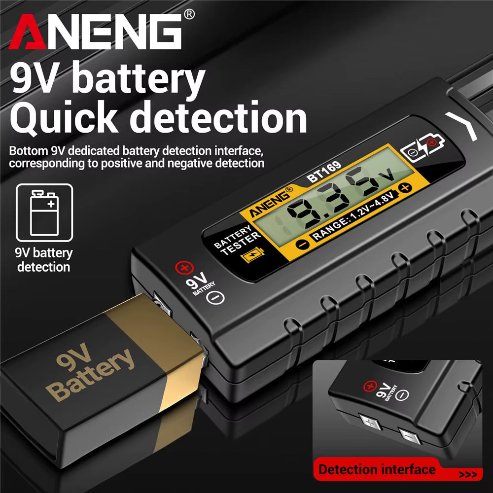 BT169 Digital Battery Testers Detector Multifunctional Quickly Measure Battery AA/AAA/C/D/9V/1.5V Button Cell Measurement