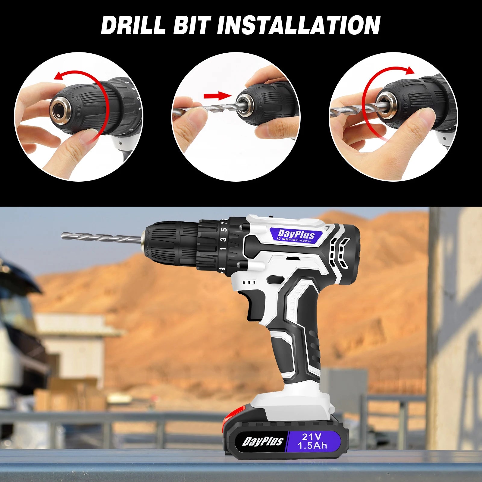 Cordless Combi Drill &Impact Driver Set with 2PC 1500Mah Li-Ion Battery,Variable Speed Drill Driver, 25+1 Torque Setting
