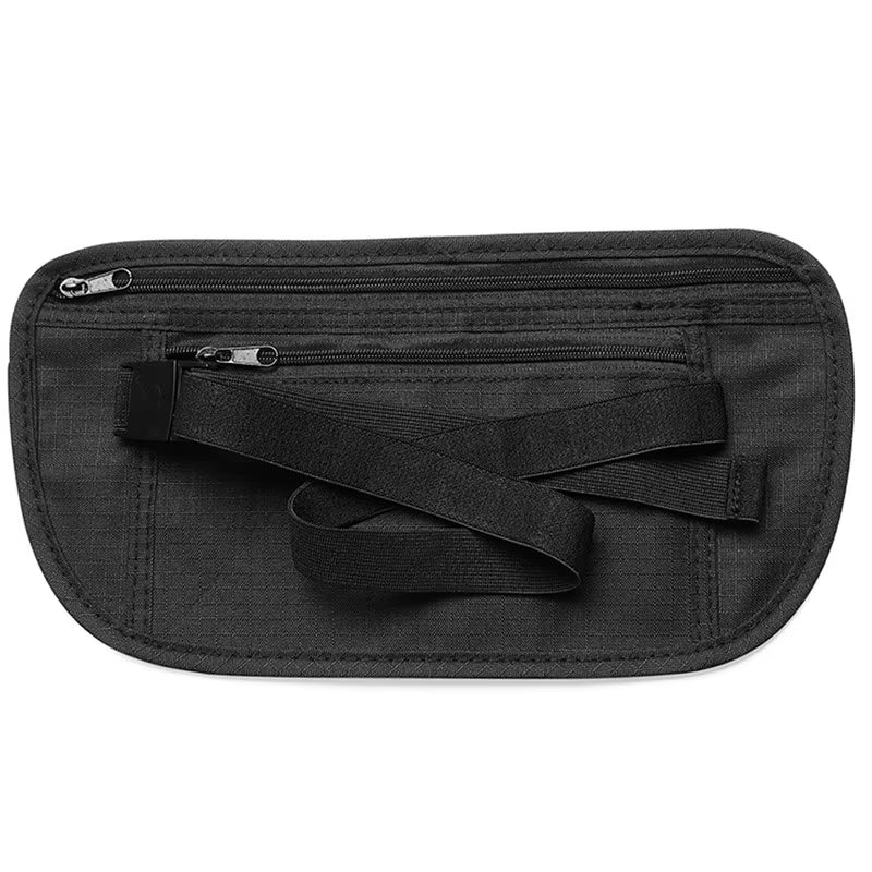 Unisex Travel Waist Pouch Passport Money Belt Bag Hidden Security Wallet Black Zippered Waist Security Pouch