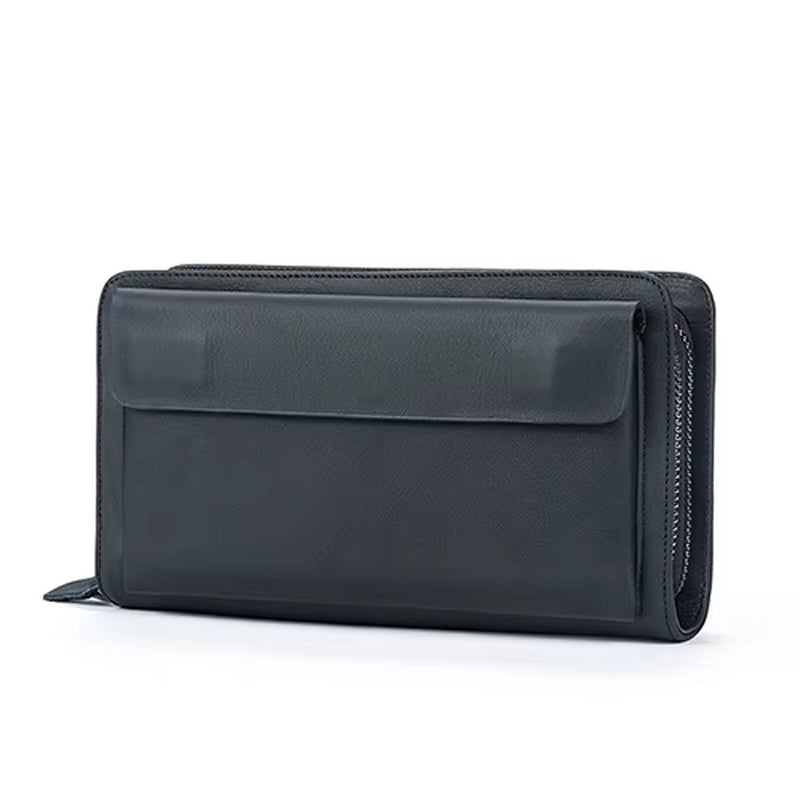 Men'S Wallet Genuine Leather Men Clutch Bag Double Zip Passport Wallet for Cards Coin Long Wallets Purse Hand Bag Pouch