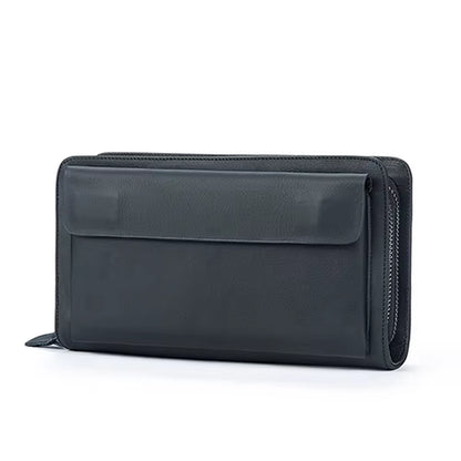 Men'S Wallet Genuine Leather Men Clutch Bag Double Zip Passport Wallet for Cards Coin Long Wallets Purse Hand Bag Pouch