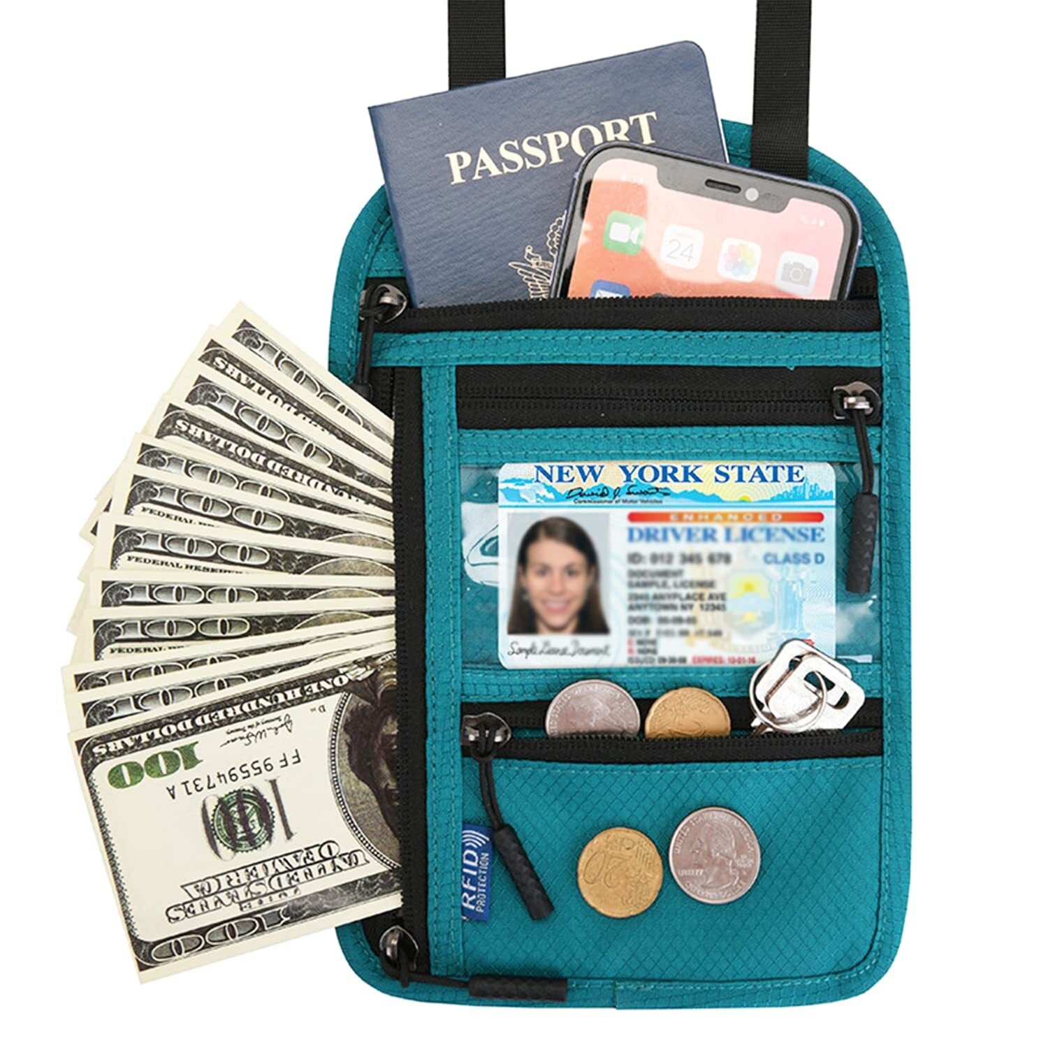 RFID Blocking Travel Body Wallet Passport Holder Neck Shoulder Document Bag Case